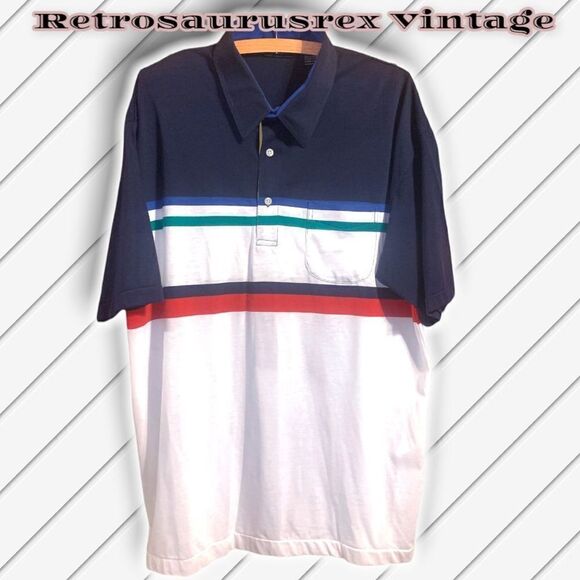 𝅺vintage Retro 1980’s Van Heusen Men’s Striped Polo Shirt, XL - Picture 5 of 5